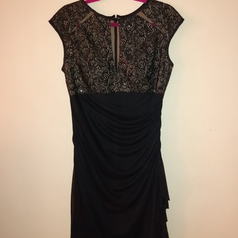 B&A by Betsy and Adam Womens Ruched Lace Cocktail Dress